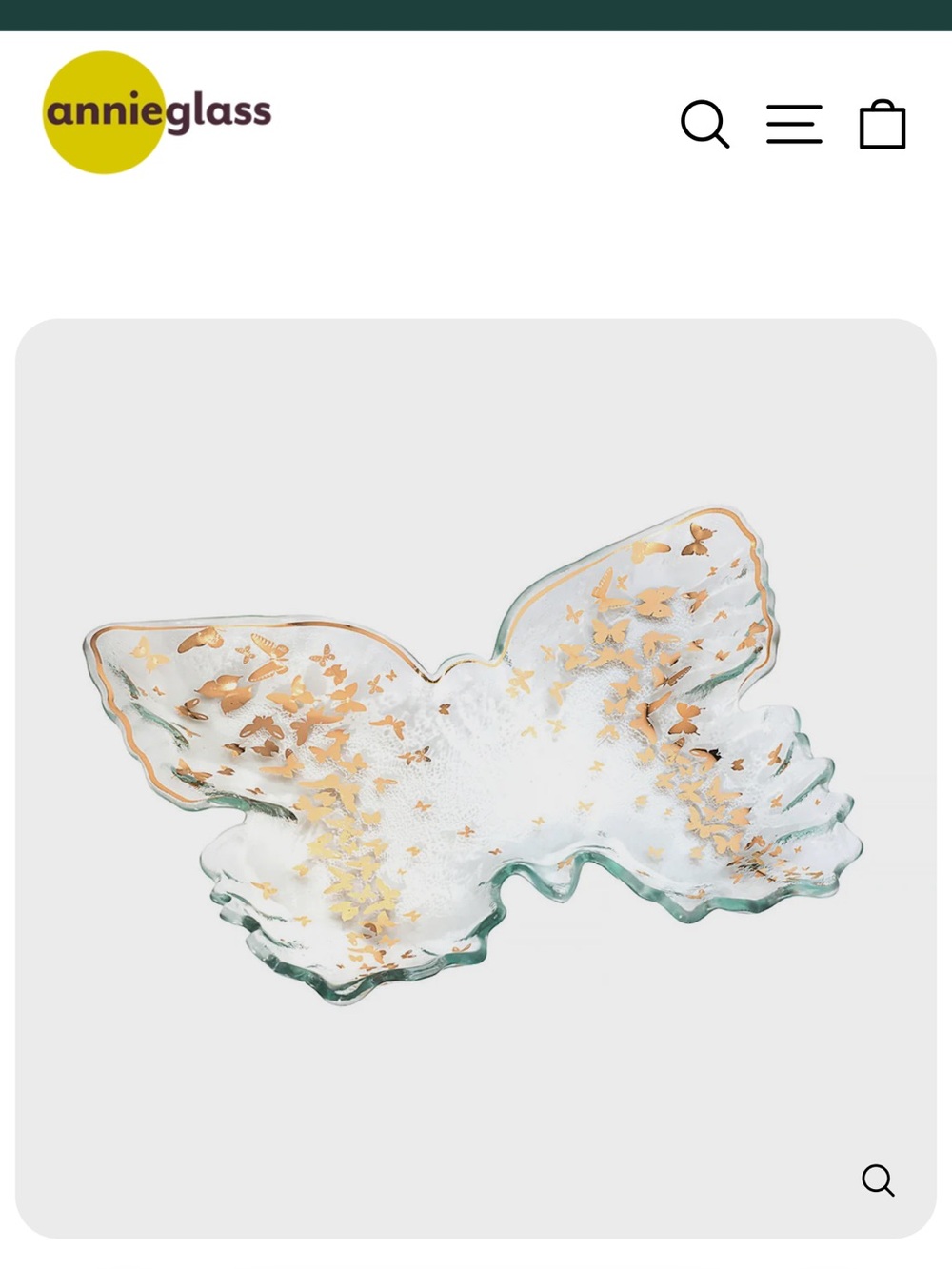 annieglass Butterfly tray in Clear with Gold Detailing
